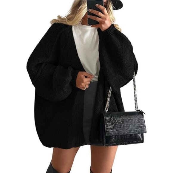 Womens Oversized Cardigan Sweaters Black - Picture 1 of 6